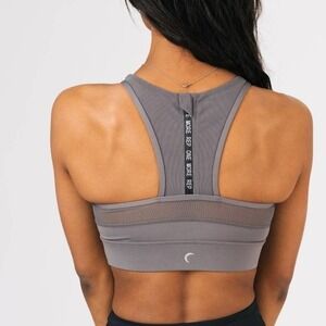 Zyia Active All Star High Neck Sports Bra XS Pewter Grey Mesh‎ Zip Back